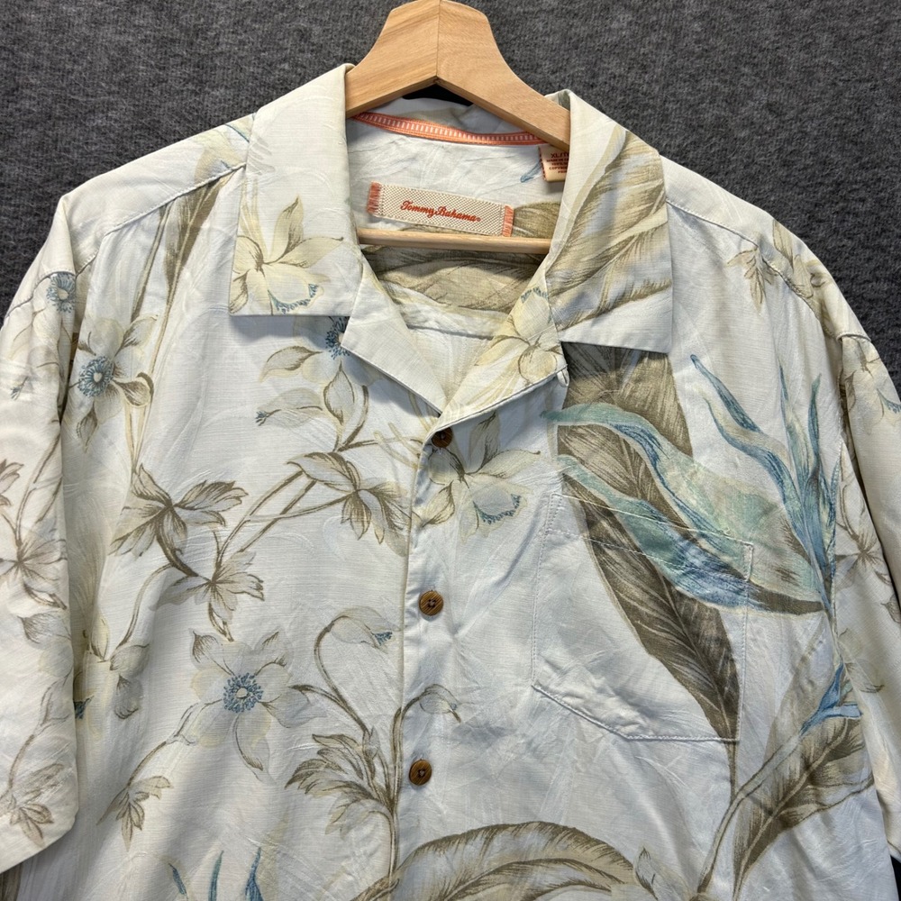 Tommy Bahama Mens XL Silk Bird of Paradise Floral Short Sleeve Camp Shirt Cream